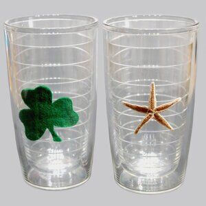 2 Tervis 16 oz Cup Plastic Tumblers Ocean Seashore Starfish Irish Shamrock